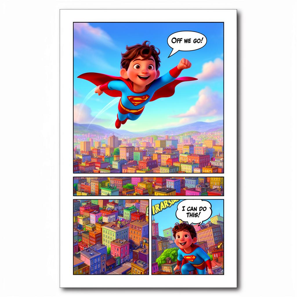 A finished story page featuring the child as the hero